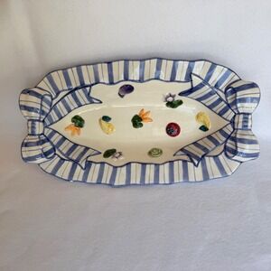 Vintage 1994 Fitz & Floyd Ceramic Serving Tray Vegetable Ribbon Cottagecore